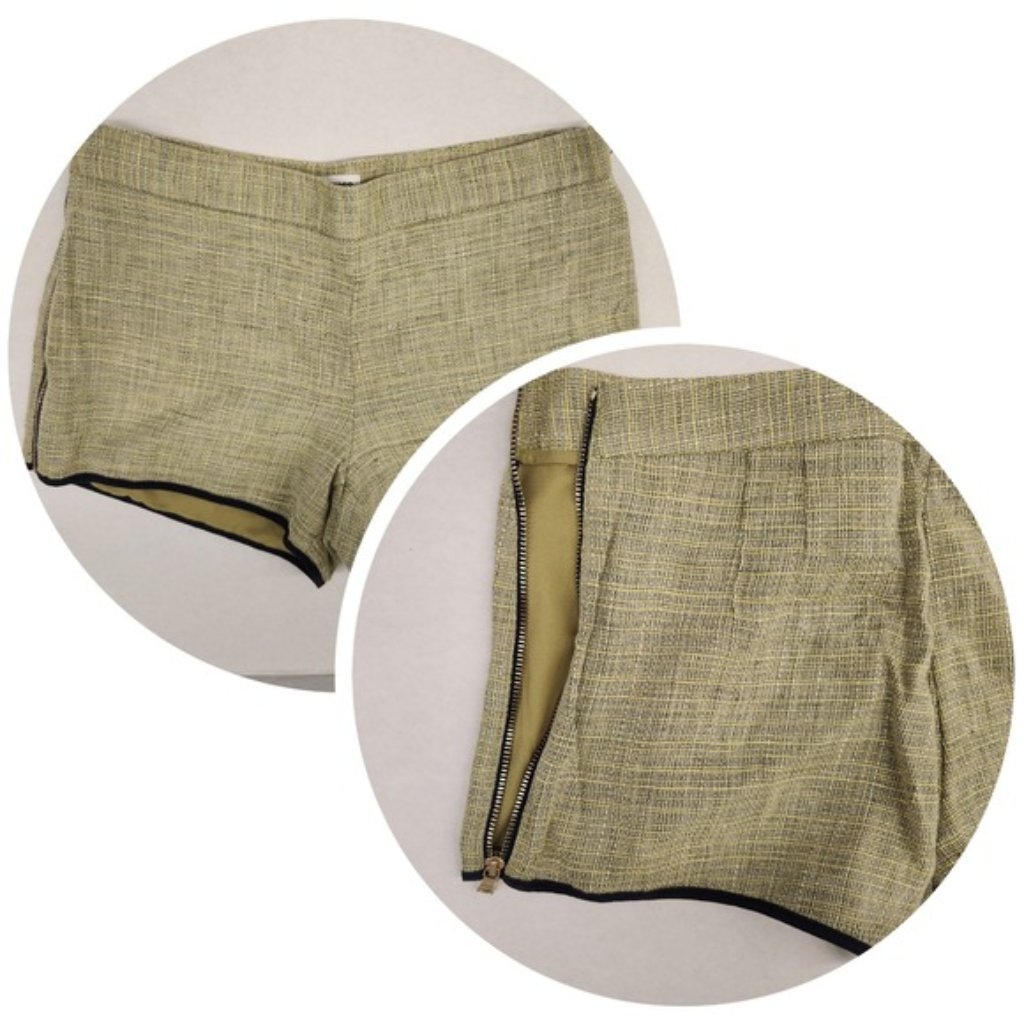Club Monaco 00 Shorts Women's Olive Green Black Trim Side Zip Career Casual